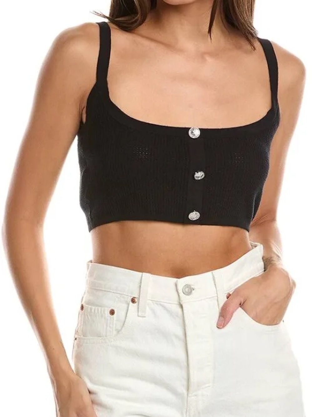 Pinko Black Knit Button-Front Crop Top